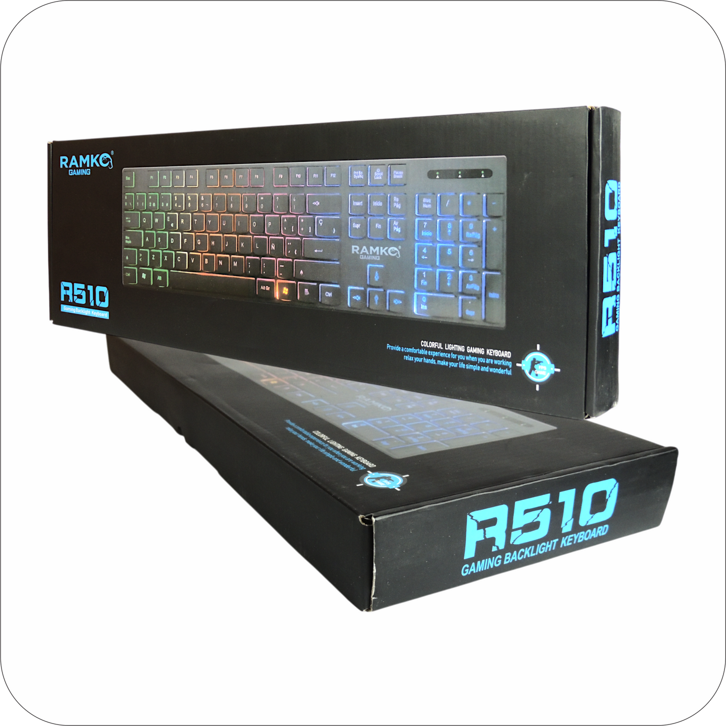 empaque de teclado gaming ramko r510 negro con iretroiluminacion rgb