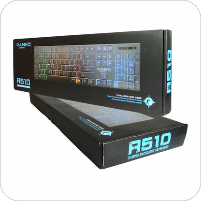 empaque de teclado gaming ramko r510 negro con iretroiluminacion rgb