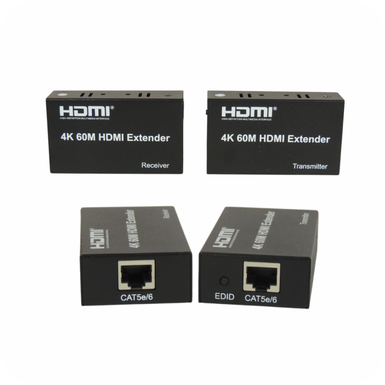 extensor HDMI 4K de 60m en su empaque, sobre un fondo blanco