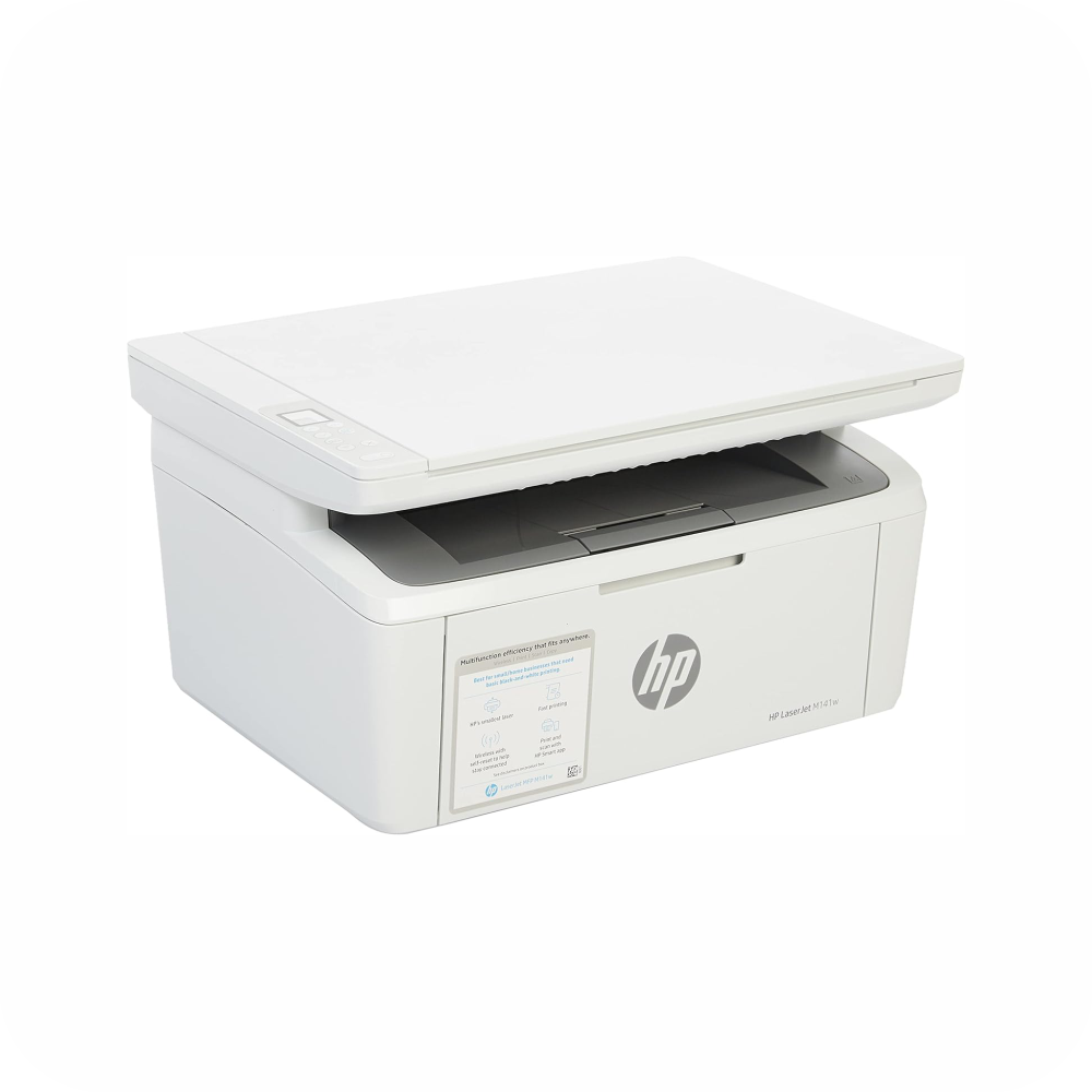 impresora HP multifuncional blanca con bandeja de escaneo visible