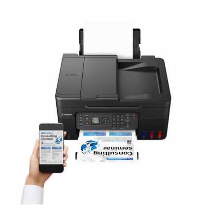 Impresora multifuncional Canon en proceso de impresión a traves de smartphone 