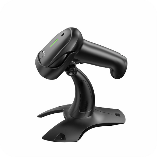 lector de codigo de barras con base ergonomica y luz LED 