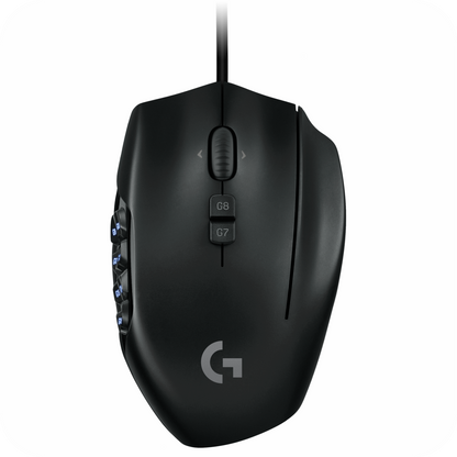 mouse ergonómico Logitech G600 con múltiples botones personalizables, ideal para gaming MMO y automatización de tareas