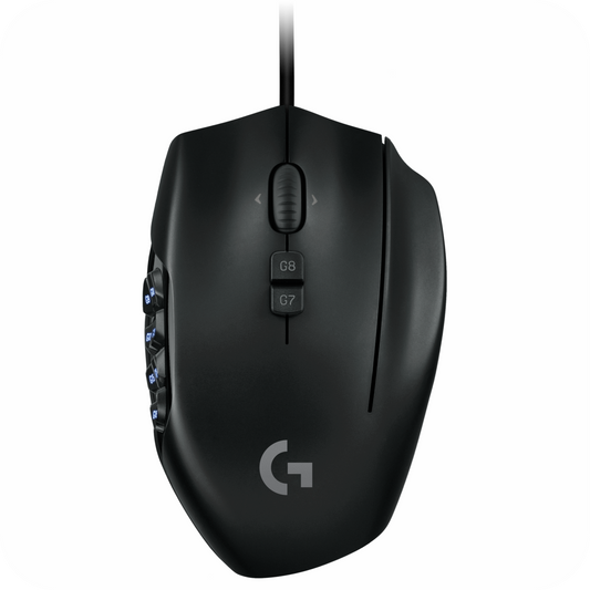mouse ergonómico Logitech G600 con múltiples botones personalizables, ideal para gaming MMO y automatización de tareas