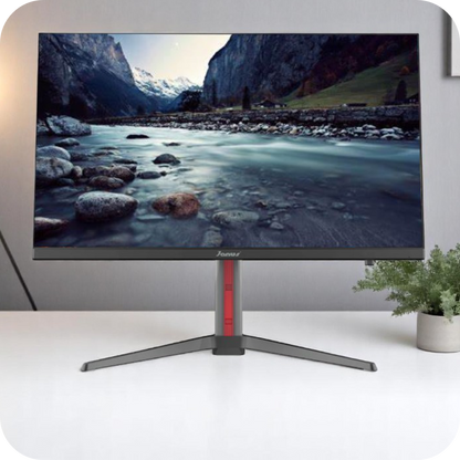 monitor janus sobre escritorio blanco en uso