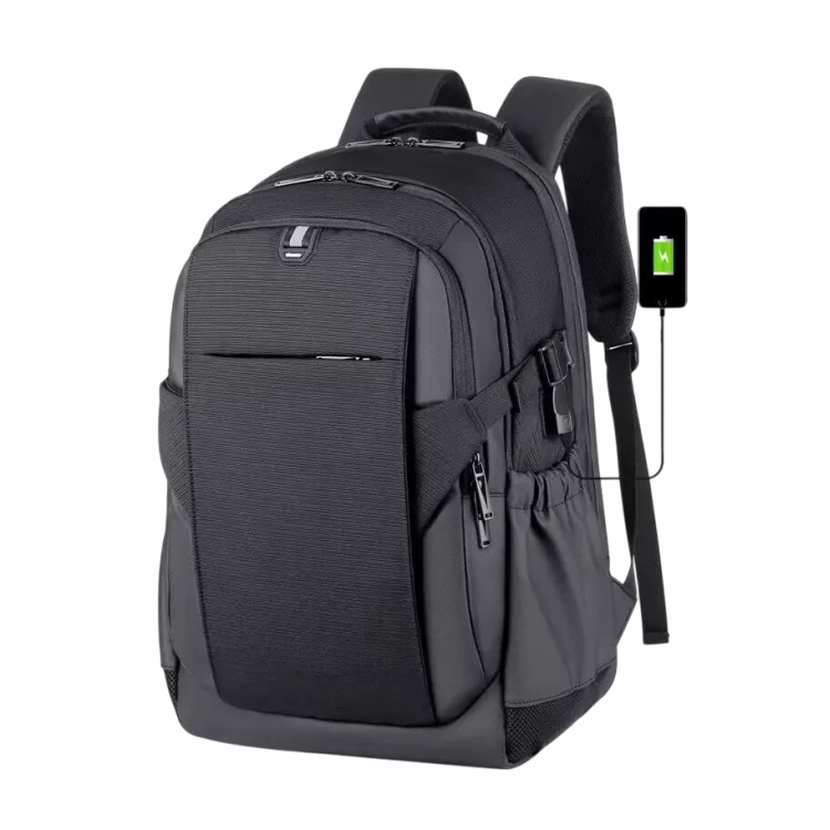 morral negro con puerto de carga usb
