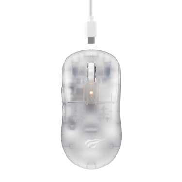 mouse inalambrico con diseño transparente y puerto usb tipo-C, luz led rgb 