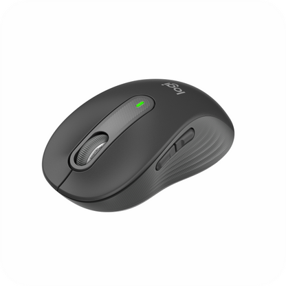 mouse Logitech visto desde arriba, mostrando el diseño y luz indicadora