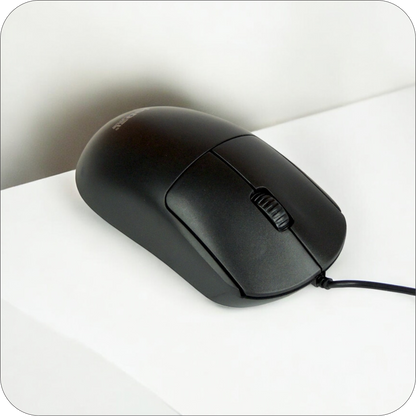 mouse negro alambrico sobre superficie blanca 