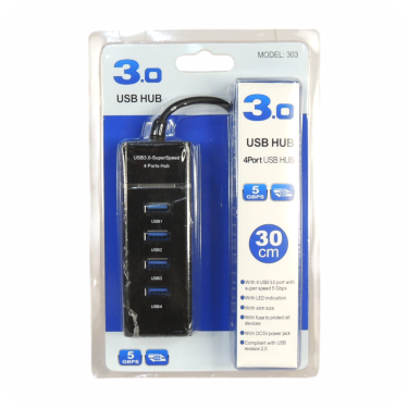 empaque de multipuerto 4 puertos y cable usb de 30 cms de color negro