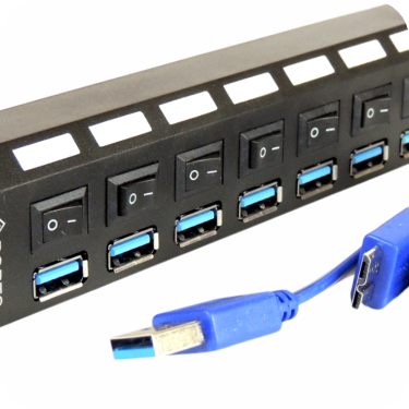 multipuerto negro de cable usb y detalles azules 