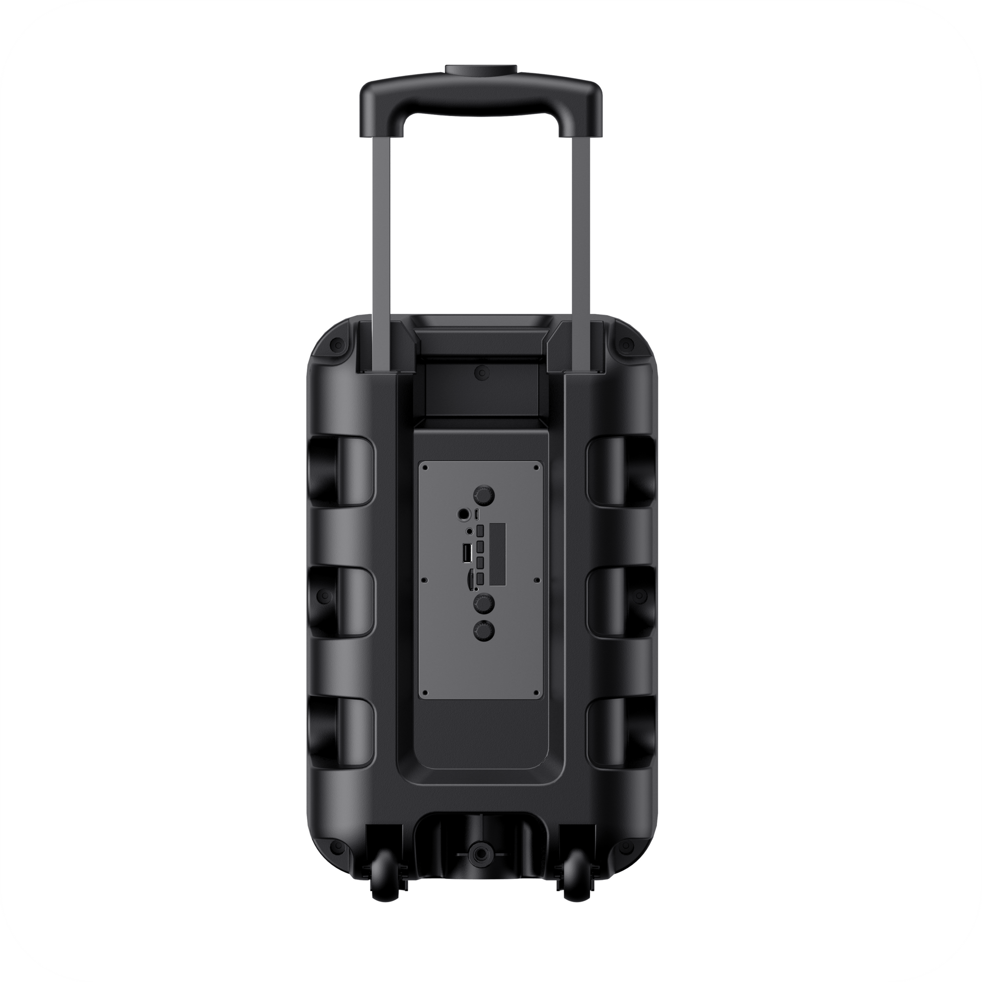 Panel trasero de altavoz negro  portatil con ruedas
