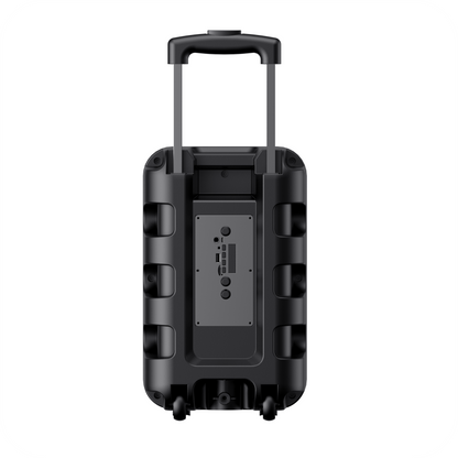 Panel trasero de altavoz negro  portatil con ruedas