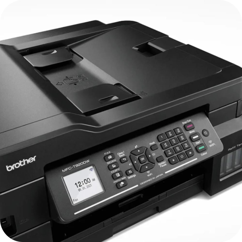 panel de control y alimentador automático de documentos en impresora multifuncional Brother MFC-T8200W