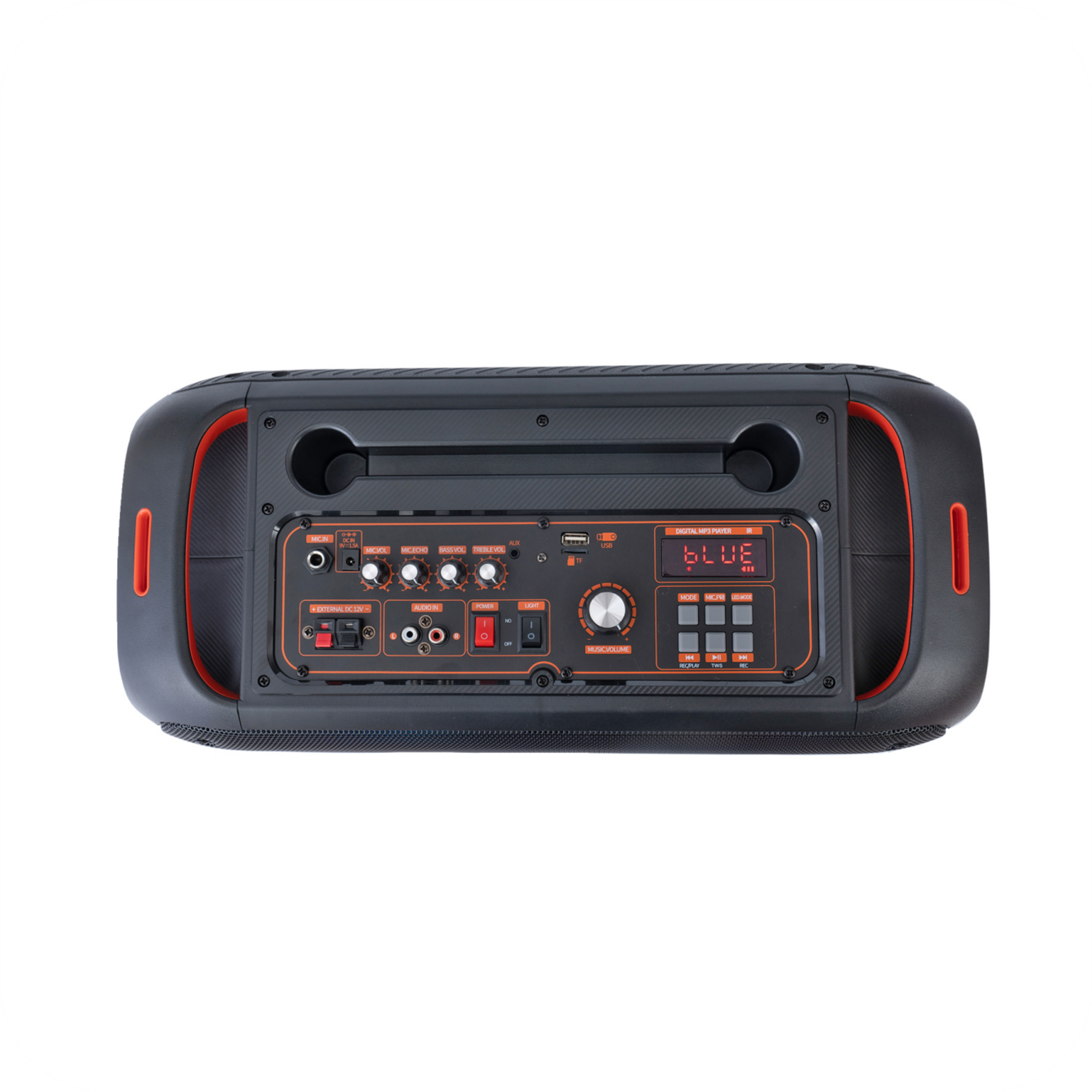 panel con detalles rojos de altavoz negro 