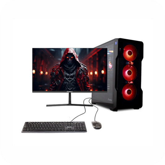 PC Gamer Janus  con torre de tres ventiladores rojos, motidor LED de 22 pulgadas, teclado y mouse incluidos 
