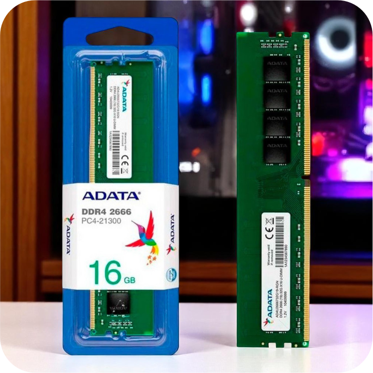 memoria RAM ADATA DDR4 de 16gb junto a su empaque