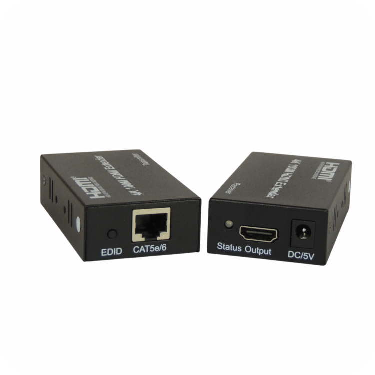 receptor y extensor hdmi con conexiones de entrada, salida y Lan 