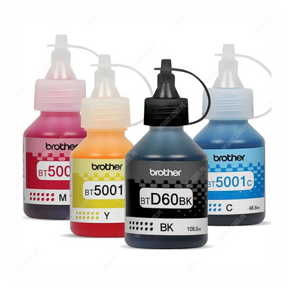 set de tintas de botella brother  en color magenta, amarilla, negra y cian