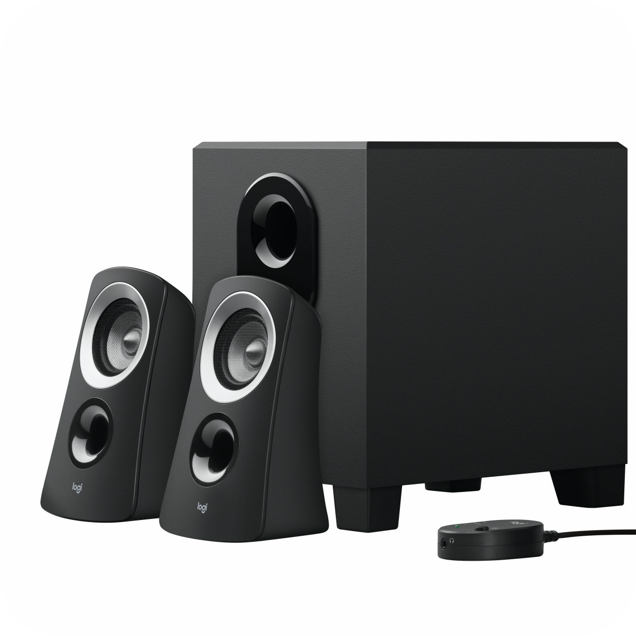 sistema de altavoces Logitech con subwoofer y controles de volumen