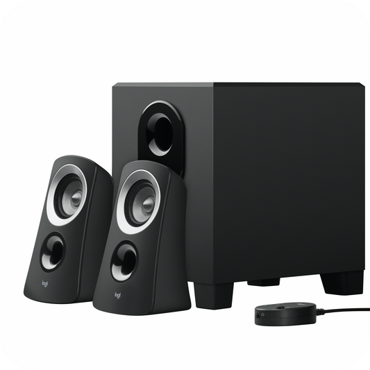 sistema de altavoces Logitech con subwoofer y controles de volumen