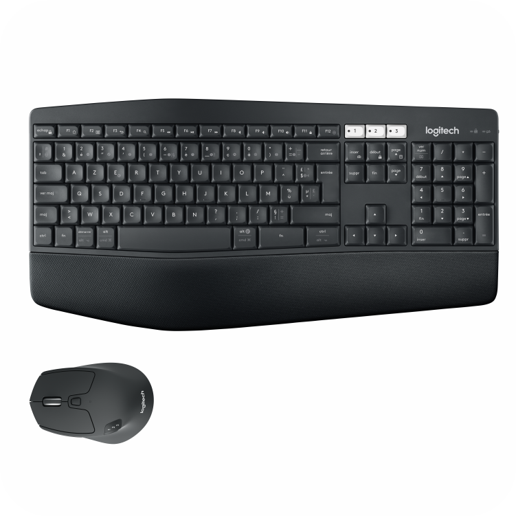 teclado ergonómico Logitech con mouse inalámbrico y receptor USB