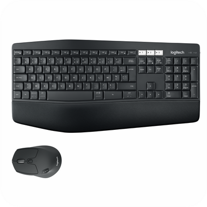 teclado ergonómico Logitech con mouse inalámbrico y receptor USB