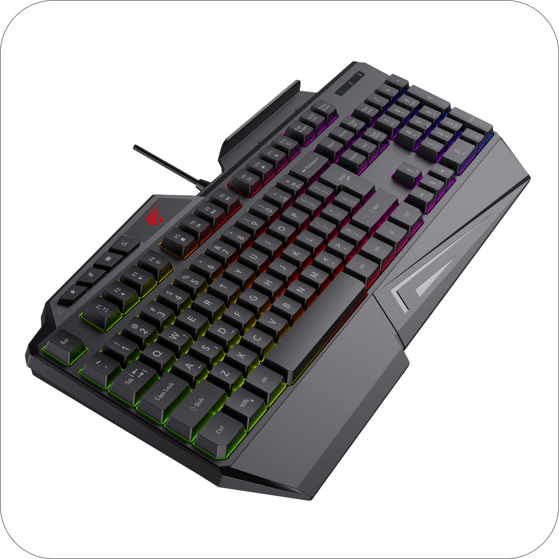 teclado gaming negro con retroiluminacion rgb sobre fondo blanco