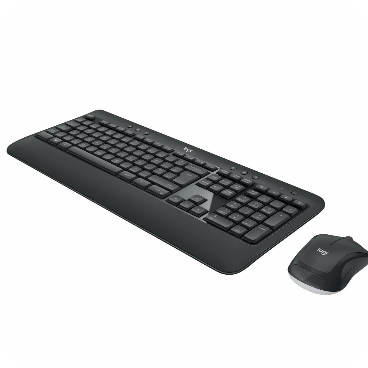 combo inalámbrico de teclado y mouse Logitech, con receptor USB, sobre fondo blanco
