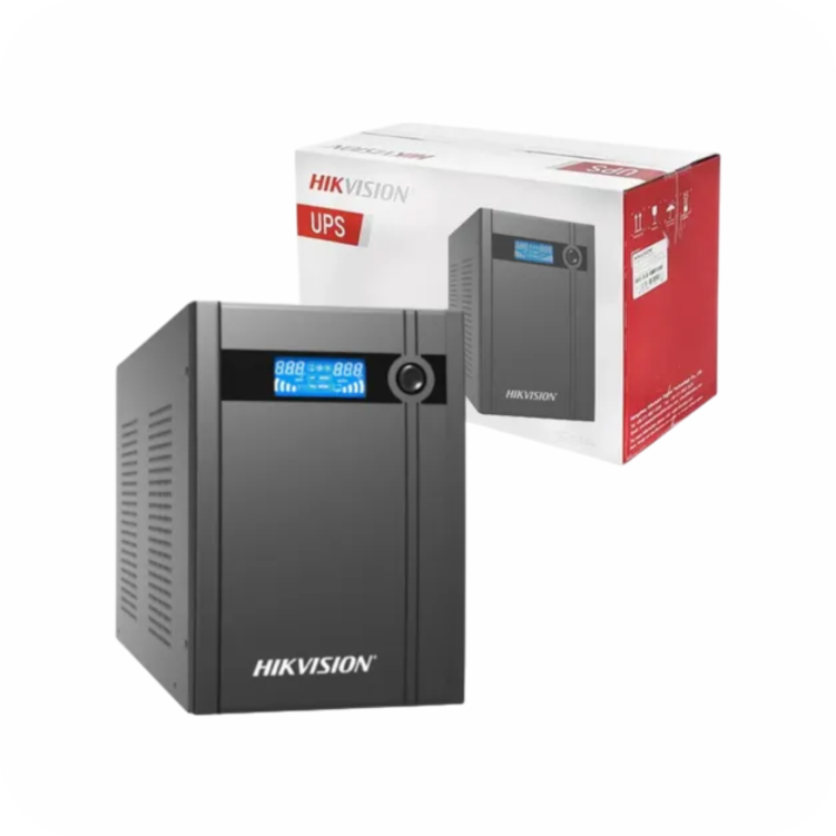 ups hikvision negra junto a su empaque visible