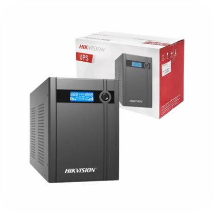 ups hikvision negra junto a su empaque visible