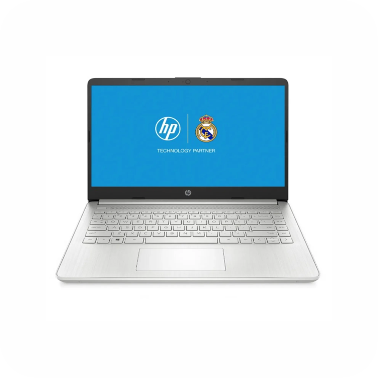 vista frontal de portatil hp de color plateado
