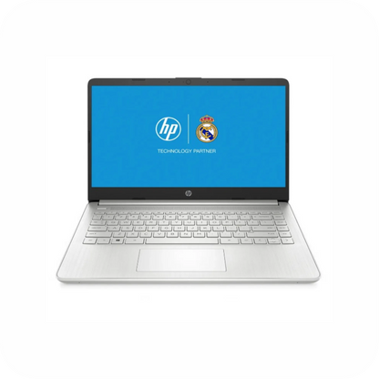 vista frontal de portatil hp de color plateado