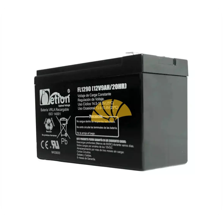 vista lateral de bateria netion recargable de 12V y 9AH