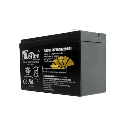 vista lateral de bateria netion recargable de 12V y 9AH